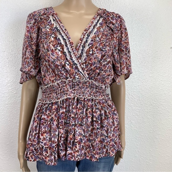 Angie  Short Sleeve Surplice Floral Printed Tie Woven Top S Liberty floral - Picture 1 of 8